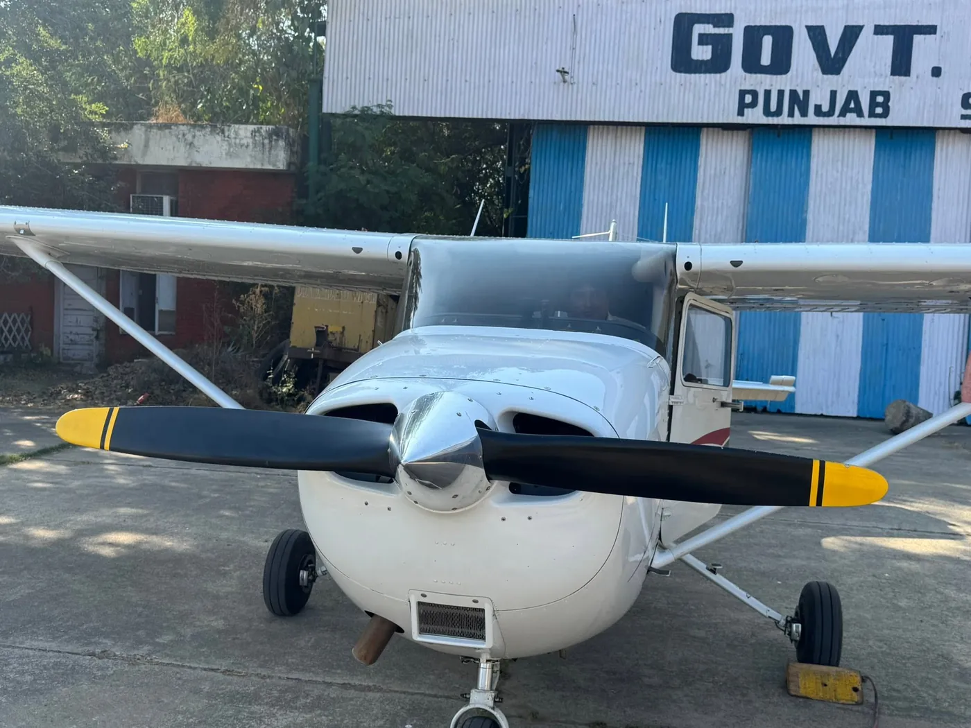 Front view of an imported Cessna aircraft at the Govt. of Punjab hangar