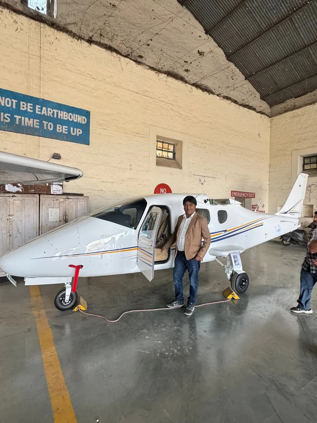 Tecnam P2006T twin-engine aircraft inside the hangar after import through ICD Patiala
